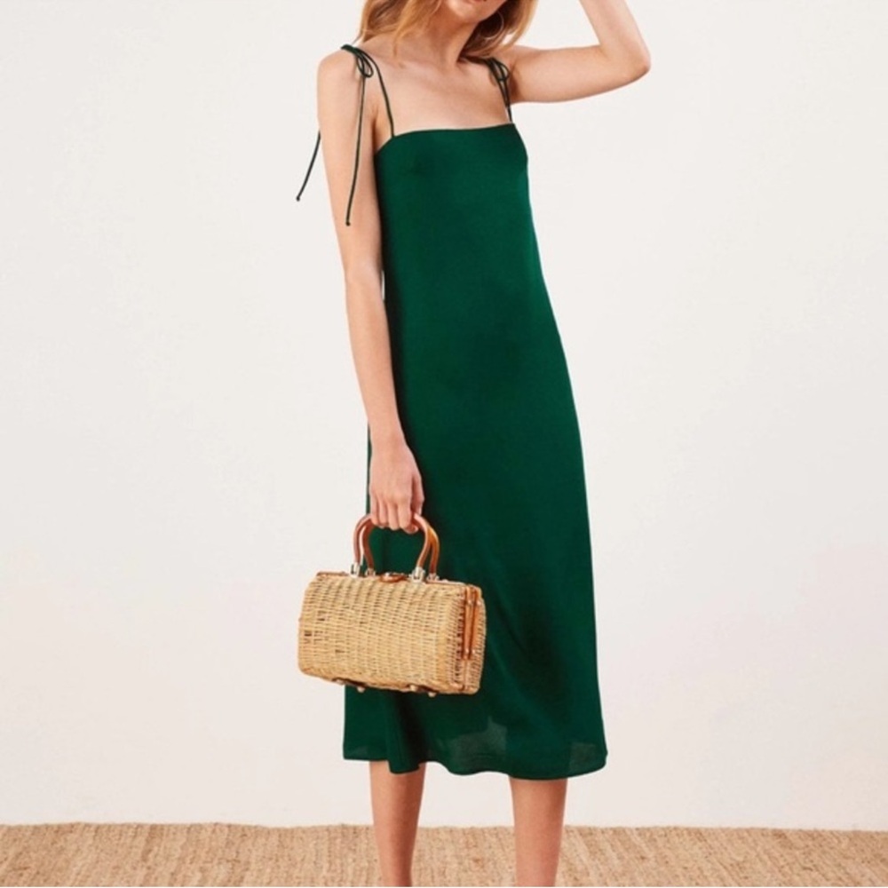 Reformation Finley Strap Shoulders Midi Dress in Forest Green - Picture 2 of 6